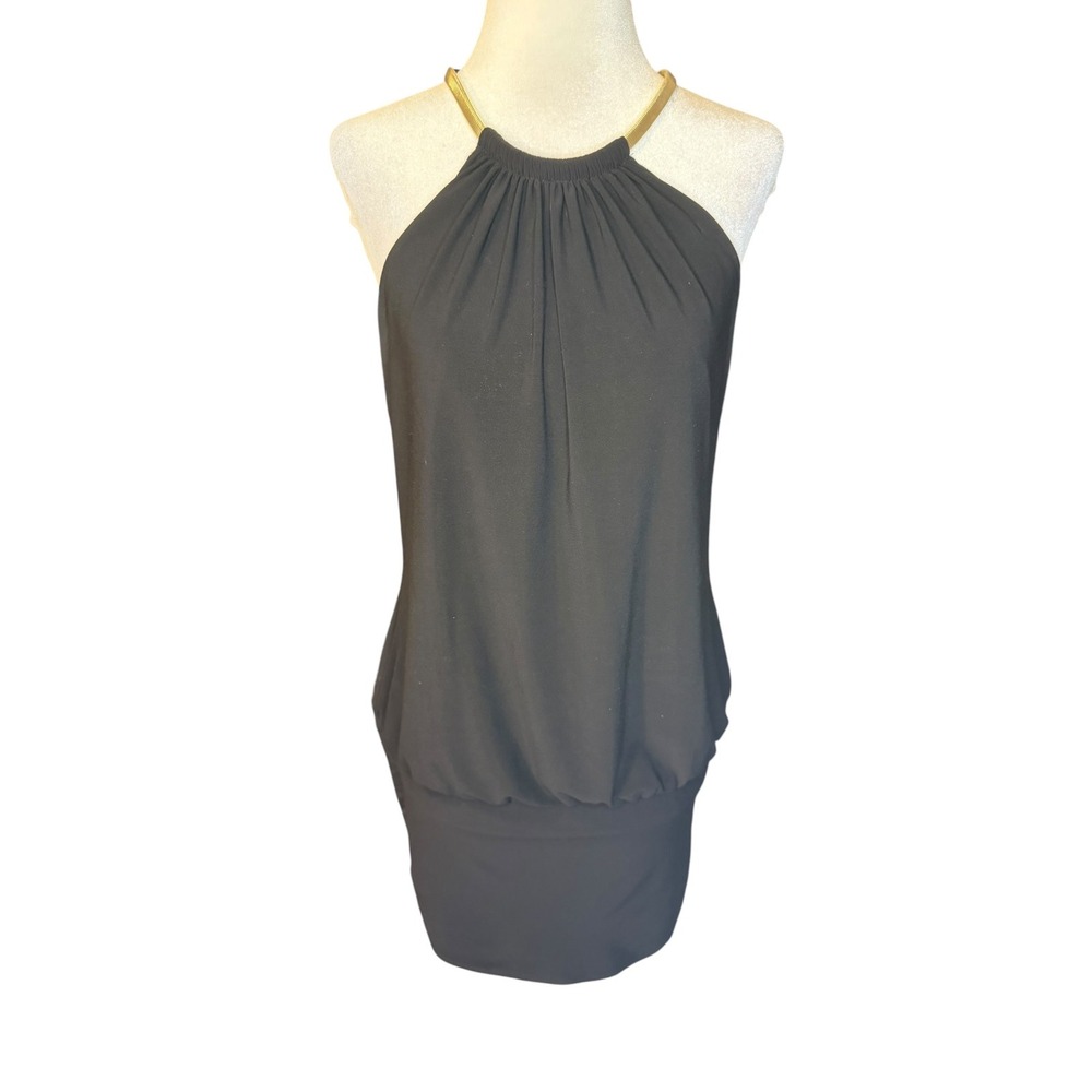 Laundry by Shelli Segal Black Halter‎ Mini Dress Gold Metal Collar 0 95H14309